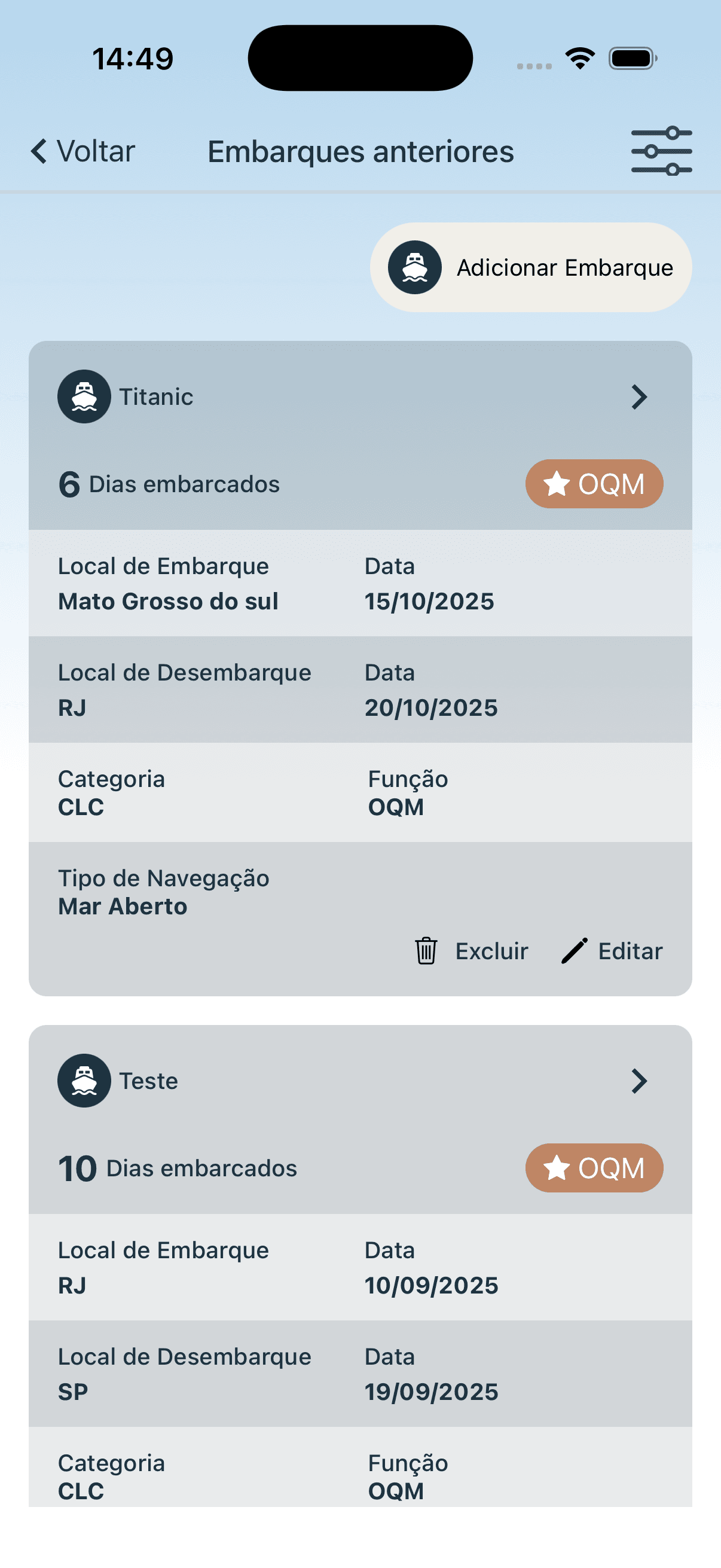 Registro de embarques